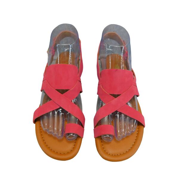 Franco Sarto Gia Pink Suede Leather Sandal Flats Women Adjustable Strap Size 7 - Picture 2 of 9